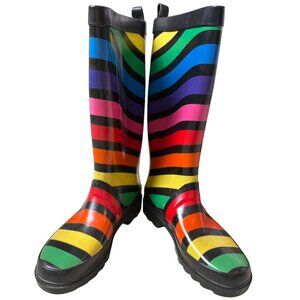 Vintage (90s) Esprit Rainbow Stripe Rain Boots Size 6 | Colorful Retro Wellies